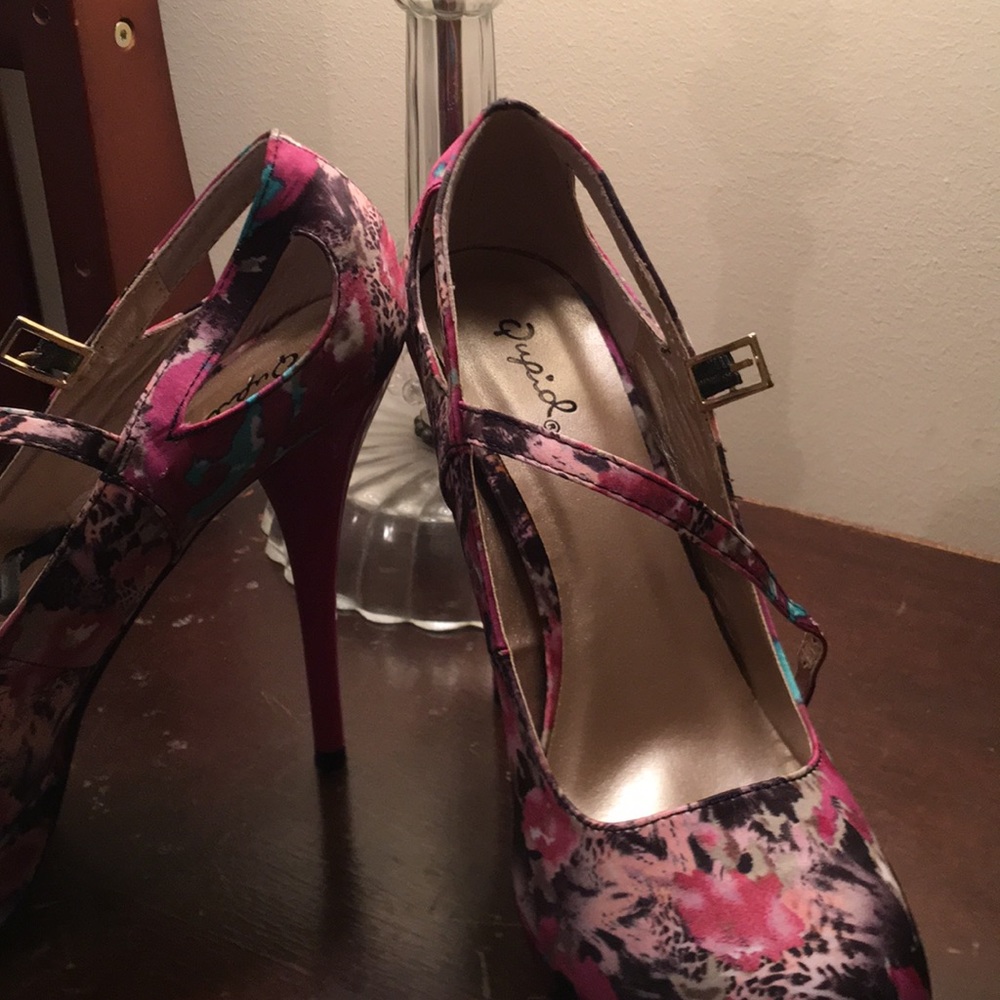 Pink and floral print heels